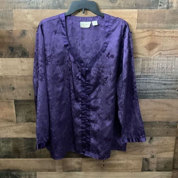 Victoria’s Secret Vintage Pajama Top Sleep Shirt Purple Satin Floral Print Large - Picture 8 of 8